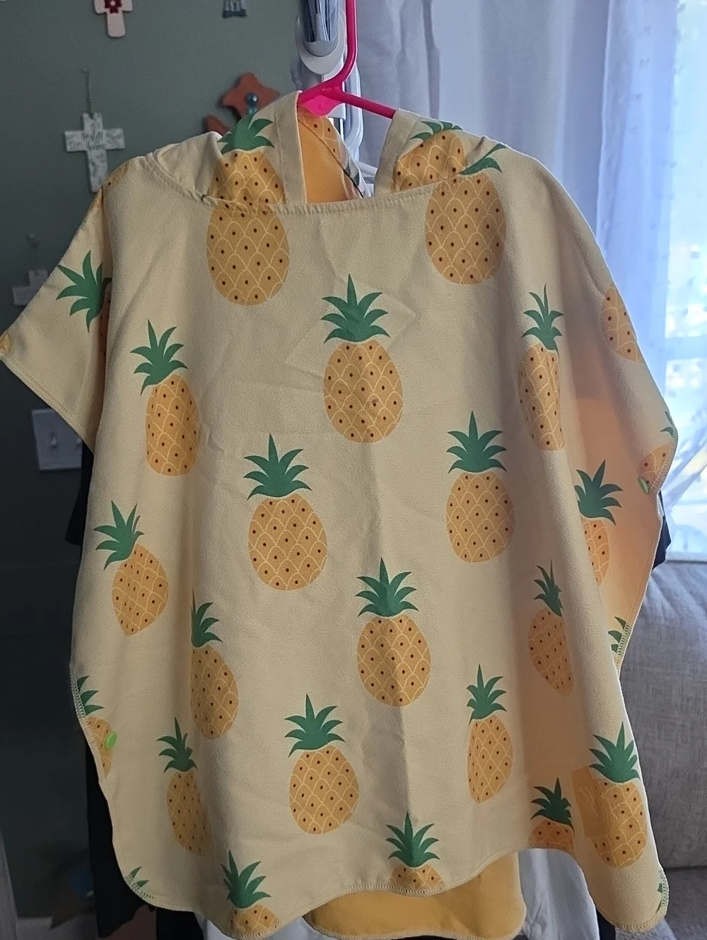Pineapple Print Hooded Poncho - Yellow & Green
